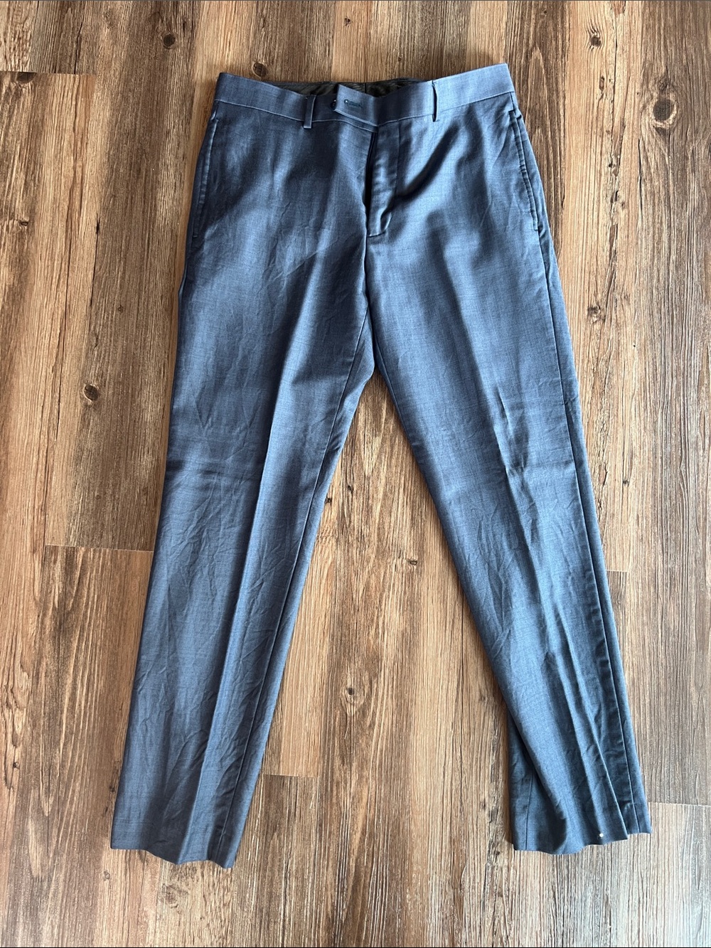 Calvin Klein Men's Wool Dress Pants in Dark Gray with Subtle Pinstripe